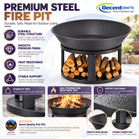 Brasero en métal noir avec base de rangement pour bois, support pour bûches et trou de drainage, pour extérieur, jardin, patio, brasero en fer
