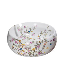 Lavabo en céramique peint à la main en porcelaine Famille Rose de Chine avec motifs floraux et oiseaux