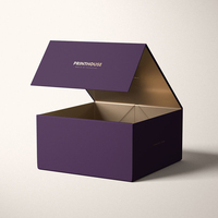 Boîte cadeau pliable violette avec logo personnalisé, couvercle intérieur doré et finition brillante pour cosmétiques et coffrets cadeaux, vente en gros