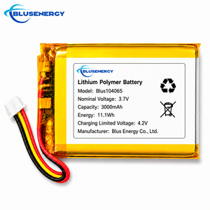Blusenergy Factory Custom Blus104065 3.7V 3000mAh Rechargeable Lithium Polymer Lipo Battery Pack With Wire Connector - Product Image 1