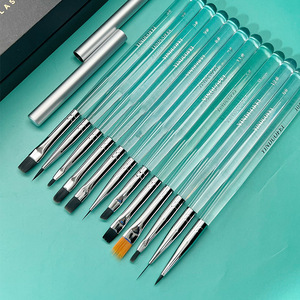 Ensemble de pinceaux à ongles avec manche en acrylique, pinceau liner pour nail art, pinceau à tête ronde pour peinture au gel UV, outil de manucure pour salon, outil de design d'ongles - Product Image 1