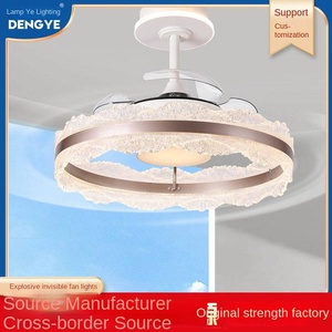 Ventilador acrílico de 3 palas minimalista moderno con luz apilada patrón de iceberg dorado Control remoto USB Gas-Powered Invisible Lightable - Product Image 6