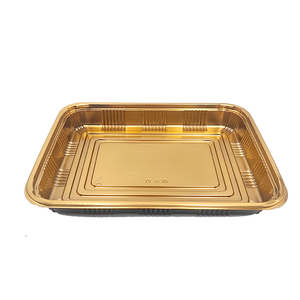 JY-830 Milieuvriendelijke gouden rechthoekige lunchbox met deksel, voedselverpakking, groothandel, zwarte kunststof - Product Image 1