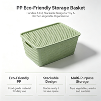 Panier de rangement multifonctionnel écologique en PP avec poignées et couvercle, design empilable pour l'organisation des jouets et des légumes de cuisine