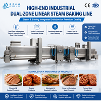 Ligne de rôtissage à vapeur entièrement automatique et continue pour nuggets de poulet, galettes de burger, viande de volaille, four à convoyeur double zone avec PLC