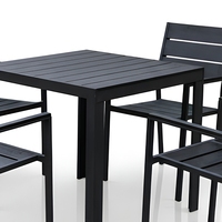 Ensemble de table et chaises de jardin en plastique imitation bois, structure métallique, fauteuils de patio, sièges à lattes
