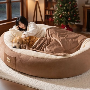 Winterwarmes, einfarbiges Hunde- & Katzenbett, riesige, extra große, ganzjährig waschbare Höhle zum Liegen und Schlafen - Product Image 1