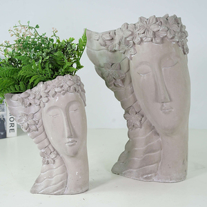 Maceta Decorativa para Jardín o Patio, Hecha a Mano, de Cemento Mate, con Escultura de <span class=keywords><strong>Cabeza</strong></span> de <span class=keywords><strong>Mujer</strong></span> Griega, Maceta para Plantas y Flores - Product Image 1