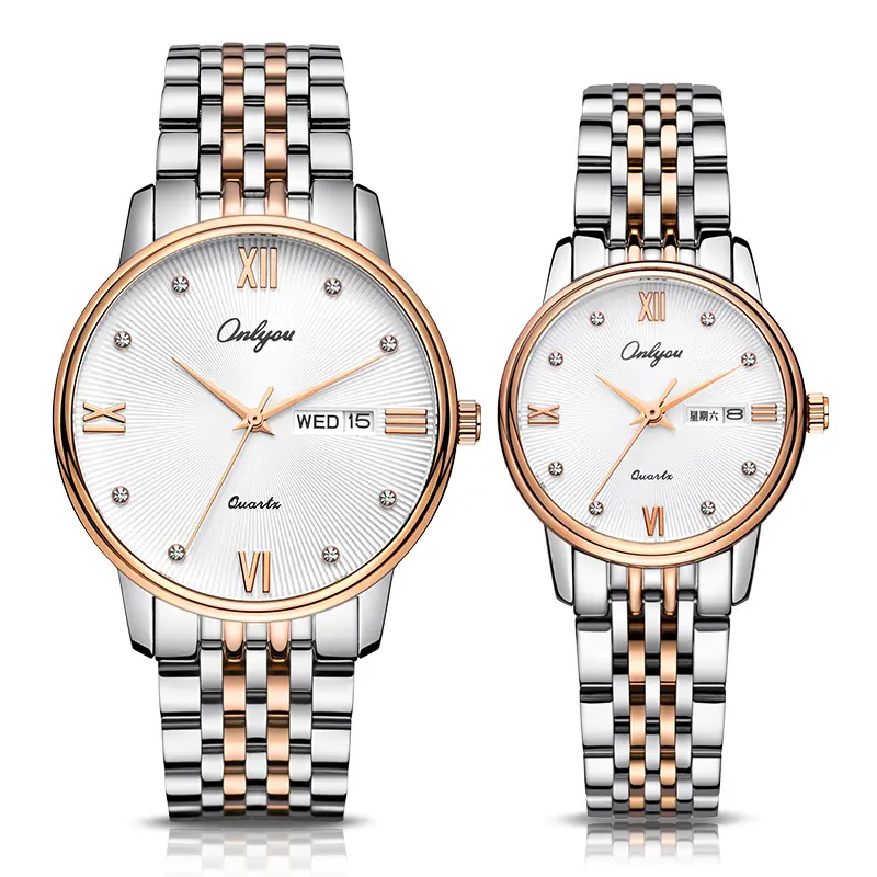 Onlyou hot selling stainless steel watch high quality quartz couple watches for luxury japan movt oem 83013