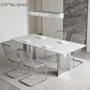 Escandinavo de lujo moderno <span class=keywords><strong>cocina</strong></span> comedor de metal inoxidable de <span class=keywords><strong>alta</strong></span> calidad <span class=keywords><strong>mesa</strong></span> de comedor rectangular de mármol mesas de comedor - Product Image 1