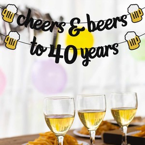 Bannière Joyeux Anniversaire 40 Ans Noir et Or Pailleté, Guirlande en Papier Chopes de Bière pour 40ème Anniversaire, Décorations Murales pour Fête Homme - Product Image 4