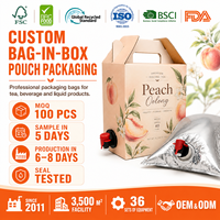 Sac BIB aseptique personnalisé avec valve distributeur, pochette laminée en aluminium haute barrière pour le stockage de vin, jus, lait et autres liquides
