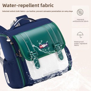 Sac à dos scolaire unisexe rouge en polyester Oxford imperméable grande capacité avec coussin d'air et genouillères pour garçons et filles de la 1ère à la 6ème année - Product Image 4
