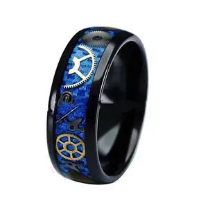 Кольцо из титановой стали, кольцо из нержавеющей стали, инкрустированное синим углеродным волокном, механические детали для часов, можно фиксировать кольцо из вольфрамовой стали