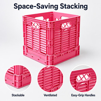 Bac carré pliable en plastique rose robuste 359x359x359mm, conteneur de rangement empilable