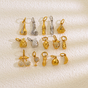 DIY Sieraden Gourmet Serie Taart Aardbei Noten Pinda Wijnglas Hangertjes RVS Charms Groothandel - Product Image 1