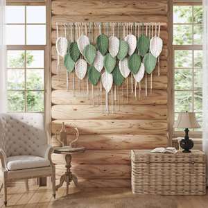 Tapiz de Macramé al por Mayor, Estilo Bohemia, Tejido de Cuerda de Algodón Suave, Decoración de Pared con Hojas 3D - Product Image 5