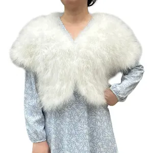 Jancoco Luxury Party Wedding Batwing Sleeve Fur Poncho Women Real Fluffy Turkey Feather Fur Shawls