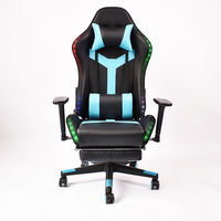 Chaise de jeu LED RGB avec repose-pieds, chaise de course ergonomique en cuir, chaise inclinable à dossier haut pour jeux sur ordinateur