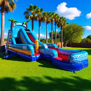 Nouveau design 2026 : Toboggan aquatique gonflable coloré effet marbre, palmiers tropicaux, pour location commerciale, jeux aquatiques d'été pour garçons et filles - Product Image 2