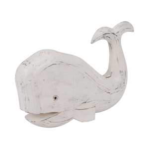 Scultura di Balena in Legno con Finitura Bianca Anticata, Decorazione Murale Costiera per Casa, Ufficio, Bagno, Soggiorno - Product Image 2