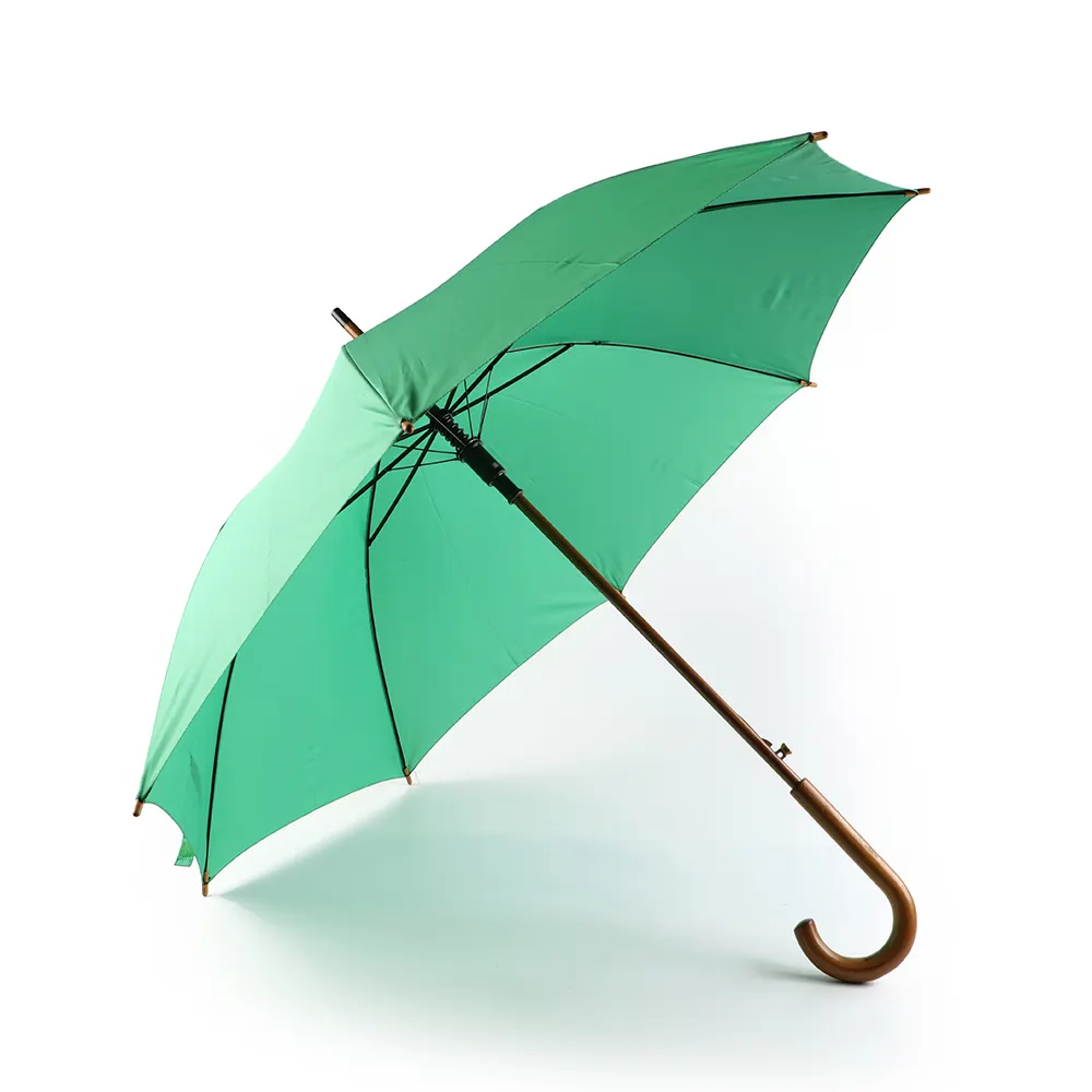 품질 보증 주문 로고 다수 색깔 j 나무로 되는 손잡이를 가진 단단한 방풍 똑바른 우산