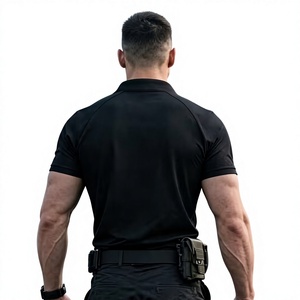 T-shirt athlétique décontracté pour homme à col montant zippé, coupe ajustée, manches courtes, séchage rapide, en Spandex/Polyester uni - Product Image 4