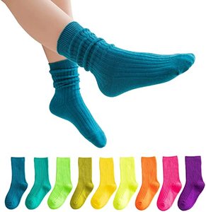 Rắn Màu Thời Trang Dệt Kim Chải Kỹ Cotton Trẻ Em Vớ Slouch Trẻ Em Trẻ Chàng Trai Cô Gái Crew Gân Bé Vớ Bộ - Product Image 1