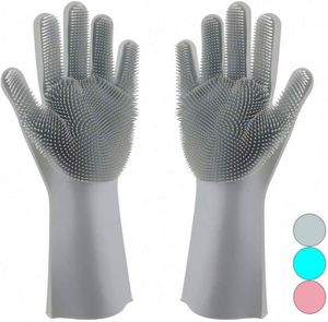 Reusable Gray Silicone Dishwashing Gloves With <b>Brush</b> Scrubber Rubber <b>Scrubbing</b> Gloves for Dishes - Product Image 1