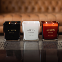 Pot en verre transparent à base carrée AIKUN, logo personnalisé, marque privée, bougie parfumée pour la maison, pour le salon