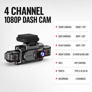 Caméra de tableau de bord de voiture avec enregistrement 4 directions, caméra frontale 1080P, vision nocturne, DVR de voiture - Product Image 4