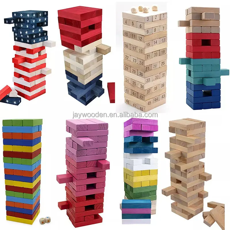 Timber Tower Classic Wooden Block Stacking Game DIY Educational Toy for Building for 5 to 7 Year Olds Made of Durable Wood