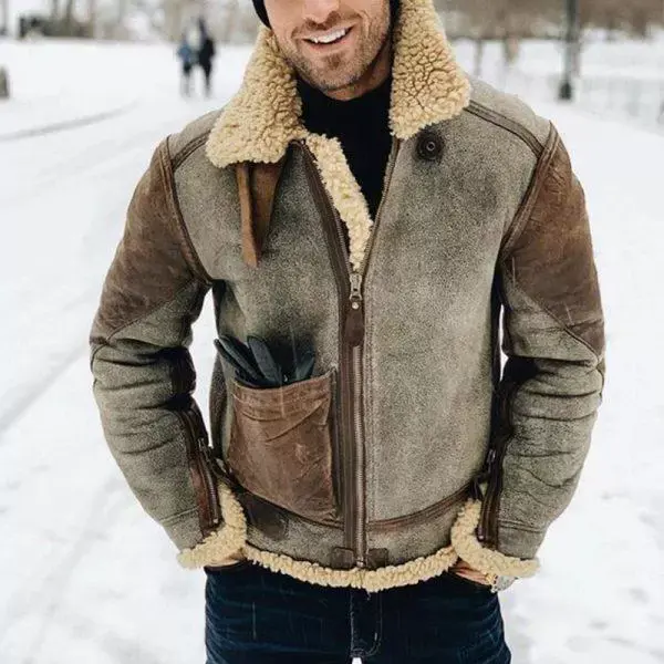 Homens Nova Jaqueta De Couro Europeu e Americano Clássico Engrossado Faux Plush Um Retro Zipper Velho Moda Casual Jaqueta de Inverno