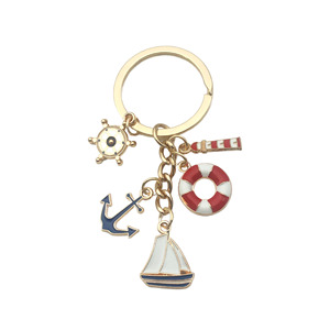 Llavero <span class=keywords><strong>de</strong></span> Metal Creativo con Diseño Marino, Anillo <span class=keywords><strong>de</strong></span> Aleación con Forma <span class=keywords><strong>de</strong></span> Velero, Faro, Salvavidas, Timón y Ancla - Product Image 5