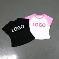 T-shirt décontracté d'été à manches raglan avec logo personnalisé, col ras du cou côtelé, bicolore, fabrication OEM, vente en gros de vêtements