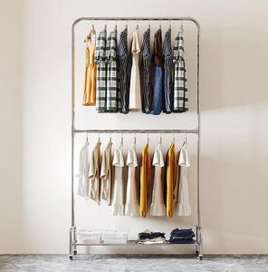 Espositore per Negozio di Abbigliamento Multifunzionale a Due Livelli in Acciaio Inox, Design Moderno e Semplice per Abbigliamento Maschile e Femminile - Product Image 6