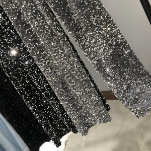 H-391 Pantaloni Lunghi Casual da Donna in Velluto con Paillettes Traspiranti a Vita Alta, Vestibilità Ampia, per Feste e Spettacoli, Autunno Inverno, Gamba Larga Lucida - Product Image 6