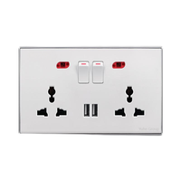 Prise murale ultra-fine à écran tactile, double trou 2 pôles, norme britannique, USB Type-C, 3 broches universelles, avec voyant lumineux, design moderne