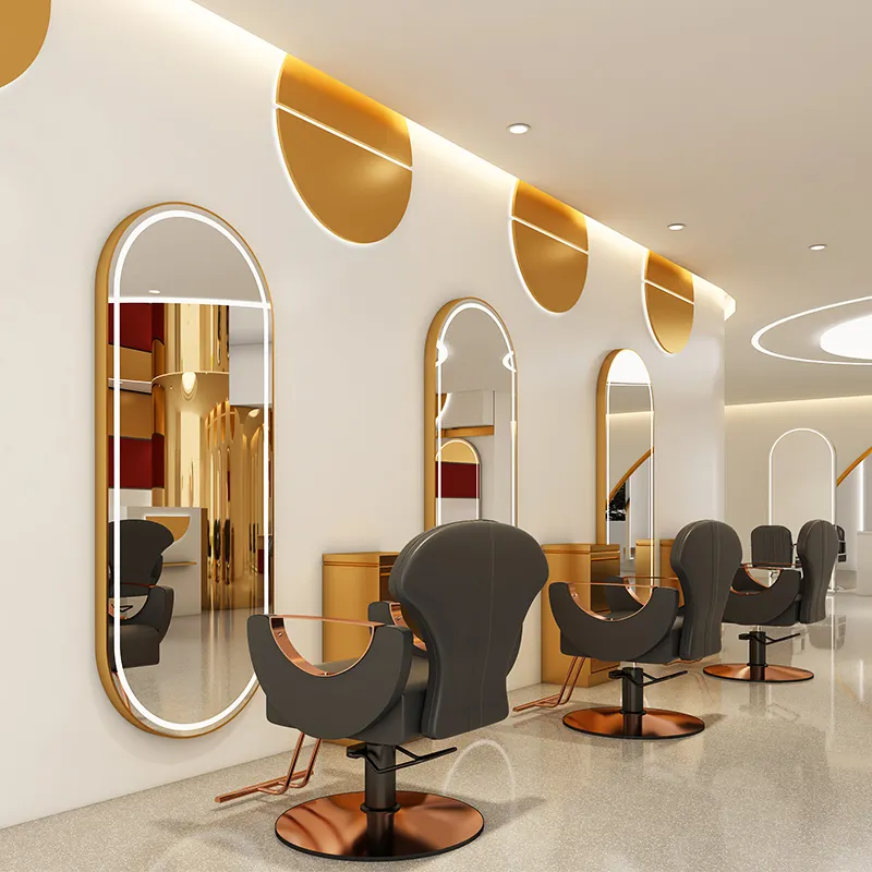 Led stying specchio salone di bellezza mobili stazione di lunghezza completa salon specchio oro specchio