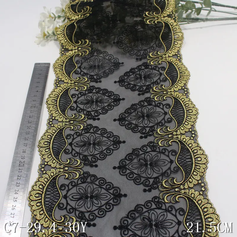 Accesorios de lencería para mujer 21cm Florla bordado encaje de tul negro encaje de flores para sujetador de mujer