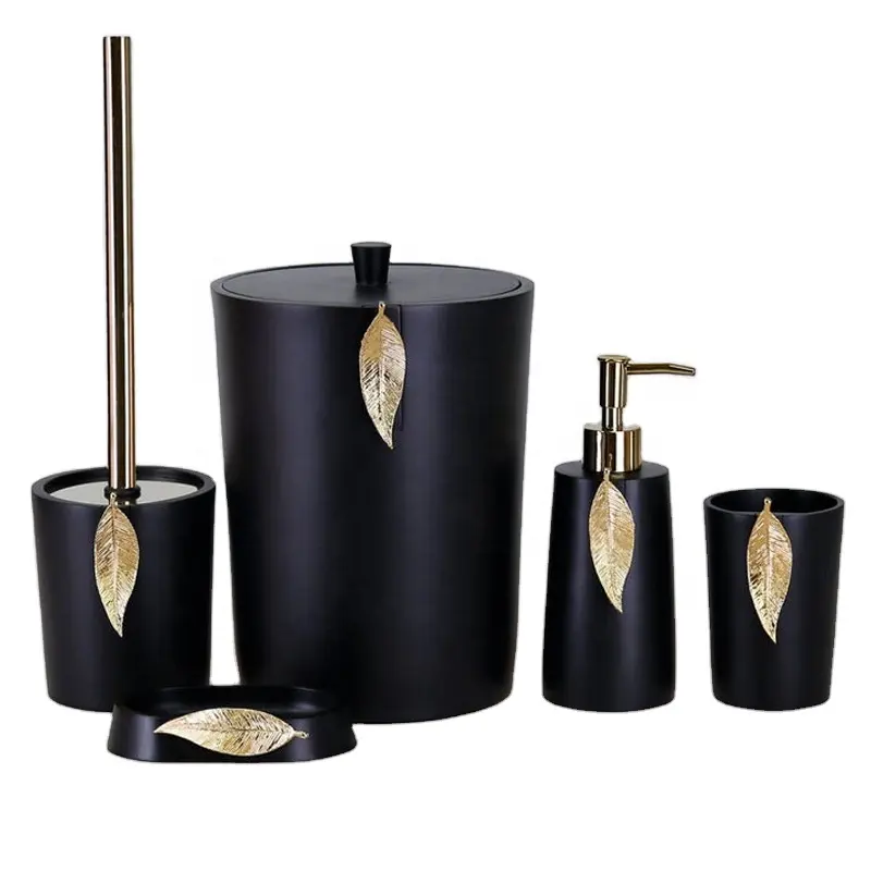 5 Star Hotel Luxury Gold Black Bathroom Decor Supplies Set Resin Washroom Accessories Bathroom Products Parts Accessories Set
