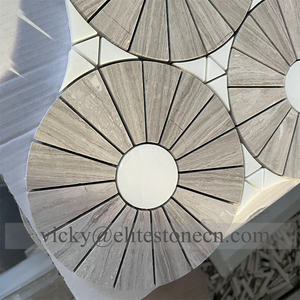 Elitestone mosaico al por mayor cuadrado círculo mármol piedra medallón Waterjet mosaico azulejo patrón diseño para suelo Tailandia fábrica - Product Image 5