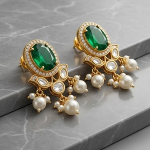 Conjunto de Collar de Perlas y Esmeraldas de Plata 925 de Lujo, Joyería de Novia de Diseño, Aretes Tradicionales para Mujer, Colección - Product Image 2