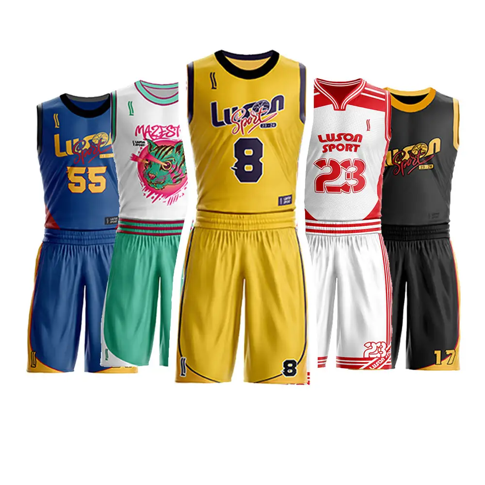 Luson alta calidad logotipo personalizado deportes secado rápido transpirable sublimación baloncesto uniforme hombres baloncesto Jersey