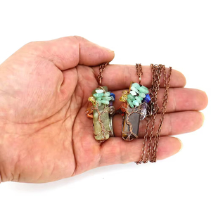 Collier pendentif Arbre <span class=keywords><strong>de</strong></span> Vie fait main en pierre naturelle multicolore, cristal irrégulier et agate torsadée, vente en gros directe usine - Product Image 6