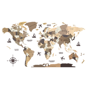 Mapa del Mundo de Madera Tridimensional de Varias Capas, Arte de Pared, Mapa del Mundo de Madera Retro, Pintura Decorativa - Product Image 1