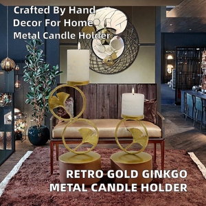 เชิงเทียนเหล็กสีทองแฮนด์เมดแนวย้อนยุคสุดสร้างสรรค์ของตกแต่งแหวนใบแปะก๊วยเครื่องใช้ในงานแต่งงานที่โรแมนติกเชิงเทียน - Product Image 2