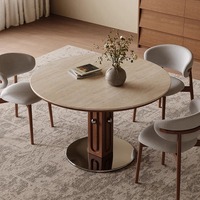 Juego de Mesa y Sillas de Comedor de 4 Plazas Hecho a Mano con Tapa de Piedra Sinterizada y Madera Sólida, Ecológico, para Hotel, Apartamento, Villa, Estilo Moderno de Mediados de Siglo