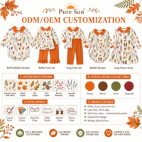 Combinaison à bulles pour bébé garçon certifiée CPC Puresun, imprimé feuilles d'automne personnalisé, col Peter, 100% coton, vêtements pour nouveau-nés de 0 à 3 mois