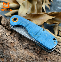 Couteau de survie miniature pliable en acier Damas de haute qualité avec manche en bois pour l'extérieur